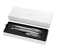 Pelikan, Set de Bolígrafo y Pluma Estilográfica Jazz Nobel Elegance, Diseño Moderno y Sofisticado, Tinta Azul, Con Clip Elástico y Elegante Caja de Regalo, Color Plata