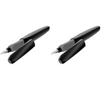 Pelikan Twist Black, Pluma Estilográfica Ergonómica, para Diestros y Zurdos, para la Escuela y la Oficina, Plumín M de Acero Inoxidable, Cartucho Azul Largo Incluido, Recargable (Paquete de 2)