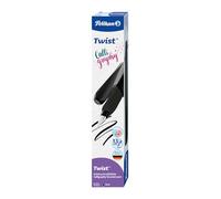 Pelikan Twist Calligraphy, Pluma Estilográfica Ergonómica, para Diestros y Zurdos, Ideal para Escribir y Dibujar, Plumín de 1,5 mm en Acero Inoxidable, Cartucho Azul Largo Incluido, Recargable, Negro