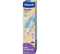 Pelikan Twist Eco Azul, Estilográfica Ergonómica para Diestros y Zurdos, Plumín M de Acero Inoxidable, Cartucho Azul Incluido, Recargable, Fabricada con Plástico Reciclado, Embalaje Sostenible