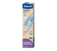 Pelikan Twist ECO, Bolígrafo Roller Ergonómico, para Diestros y Zurdos, Ideal para Escuela y Oficina, Punta M Indestructible, 2 Cartuchos KM Azul Incluidos, Recargable, de Plástico Reciclado, Azul