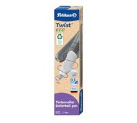 Pelikan TwistECO, Bolígrafo Roller Ergonómico, para Diestros y Zurdos, Ideal para Escuela y Oficina, Punta M Indestructible, 2 Cartuchos KM Azul Incluidos, Recargable, de Plástico Reciclado, Dark Gre
