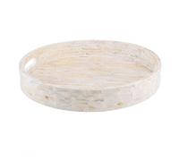 PEMAR Bandeja redonda decorativa para servir de 32 cm, bandeja de mesa de café con incrustaciones de nácar, con asas de inserción, bandeja otomana de madera nácea, bandeja de dormitorio, bandeja de
