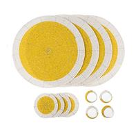 Penguin Home® - Juego de 12 manteles Individuales, Posavasos y servilleteros con Cuentas de Vidrio, Amarillo y Blanco, manteles Individuales Redondos, Hechos a Mano por hábiles Artesanos Indios