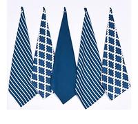 Penguin Home®- Juego de 5 paños de Cocina 100% Suaves y duraderos, diseño Elegante en Azul Claro con múltiples Patrones, Lavable a máquina, 65 x 45 cm, algodón, Paquete de 5