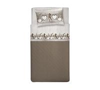 PENSIERI DELICATI Juego de Cama Individual 100% Algodón, 90x200 Que Incluye Sábana Bajera Debajo, Sábana Bajera Encima de Eso y 1 Funda de Almohada, Made in Italy, Gnomos Beige