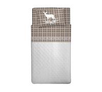 PENSIERI DELICATI Juego de Cama Individual 100% Algodón, 90x200 Que Incluye Sábana Bajera Debajo, Sábana Bajera Encima de Eso y 1 Funda de Almohada, Made in Italy, Ciervo de Tartán Beige