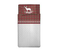 PENSIERI DELICATI Juego de Cama Individual 100% Algodón, 90x200 Que Incluye Sábana Bajera Debajo, Sábana Bajera Encima de Eso y 1 Funda de Almohada, Made in Italy, Ciervo de Tartán Rojo
