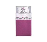 PENSIERI DELICATI Juego de Cama Individual 100% Algodón, 90x200 Que Incluye Sábana Bajera Debajo, Sábana Bajera Encima de Eso y 1 Funda de Almohada, Made in Italy, Gatitos Rosado