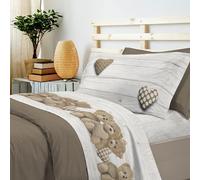 PENSIERI DELICATI Juego de sábanas de 1 Plaza y Media - 100% algodón - Juego de sábanas de 120 x 200 cm - Incluye sábana Bajera, encimera y 1 Funda de Almohada - Made in Italy - Fantasía de Osos