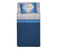 PENSIERI DELICATI Juego de sábanas de 1 Plaza y Media - 100% algodón - Juego de sábanas de 120 x 200 cm - Incluye sábana Bajera, encimera y 1 Funda de Almohada - Made in Italy - Fantasía mayólica