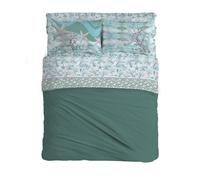 PENSIERI DELICATI Juego de sábanas matrimonial 100% algodón, Juego de sábanas de 180 x 200 cm, Incluye sábana Bajera, encimera y 2 Fundas de Almohada, Made in Italy, fantasía Marina Verde