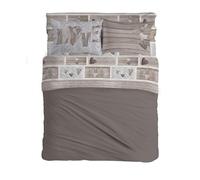 PENSIERI DELICATI Juego de sábanas matrimonial 100% algodón, Juego de sábanas de 180 x 200 cm, Incluye sábana Bajera, encimera y 2 Fundas de Almohada, Made in Italy, fantasía Shabby in Love Beige