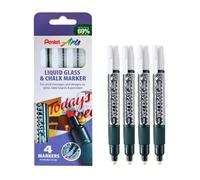 Pentel Artes Mojada Borrar Chalk Marker, Estándar Punta Plana, Blanco Tinta , 1 Paquete Of 4 Rotuladores