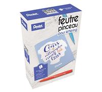 Pentel Arts Kit Lettering con 4 rotuladores Brush Sign Pen SES15C Negro, Rojo, Azul cielo y Violeta + 1 libro de texto para todos"