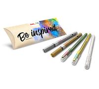 Pentel Arts - Lote de 5 rotuladores de pintura metálica dorada y plateada, 2 rollers tinta de gel metálico verde, rojo metálico, amarillo y verde metálico, 1 bolígrafo de tinta de gel pastel blanco