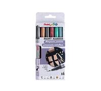Pentel Arts Paint Marker MSP10 - Rotuladores de pintura permanentes, punta fina, bronce, rojo metalizado, azul cielo metalizado, negro metalizado y plateado