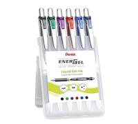 Pentel BL77-6 EnerGel - Bolígrafo de tinta de gel con mecanismo de presión, diámetro de bola de 0,7 mm = 0,35 mm de grosor de trazo, recargable, caja de plástico, 6 unidades colores surtidos