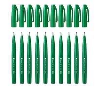 Pentel Bolígrafo de fibra SES15C-D con punta flexible tipo pincel, verde, paquete de 10 unidades