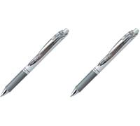 Pentel - Bolígrafo Energel retráctil con mecanismo de presión y punta de bola, punta retractable de 0,7 mm que ofrece una línea mediana de 0,35 mm, Color gris. (Paquete de 2)