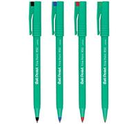 Pentel Bolígrafos R50 de punta fina de tinta líquida, punta de 0,8 mm, ancho de línea de 0,4 mm, 77 % reciclados, color negro, azul, rojo y verde (4)