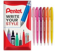 Pentel Brush Sign Pen SES15C - Punta de pincel, punta de fibra, juego de 6 unidades, en paquete de regalo (tonos cálidos)