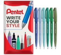 Pentel Brush Sign Pen SES15C - Punta de pincel, punta de fibra, tonos fríos, juego de 6 unidades, en paquete de regalo