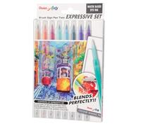 Pentel Brush Sign Pen Twin SESW30C - Juego de pintura y mezcla (8 pinceles, 1 pincel para depósito de agua, 2 hojas de mezcla de colores)