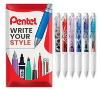 Pentel EnerGel - Bolígrafo retráctil de tinta de gel BLN75 con punta de 0,5 mm, edición limitada Edo Kiriko, tinta negra, en paquete de regalo (paquete surtido de 6)