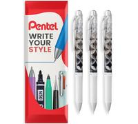 Pentel EnerGel - Bolígrafo retráctil de tinta de gel BLN75, punta de 0,5 mm, edición limitada Edo Kiriko, tinta negra, diseño de barril negro ED6, paquete de 3 unidades, en paquete de regalo