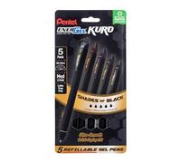 Pentel EnerGel Kuro BL437PF5MA - Bolígrafo retráctil de gel líquido, tonos de negro, punta de 0,7 mm, tinta negra surtida, paquete de 5 bolígrafos