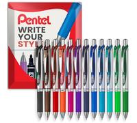 Pentel EnerGel XM BL77 - Bolígrafo retráctil de tinta de gel líquido, 0,7 mm, 54% reciclado, en sobre de regalo (paquete mixto de 12)
