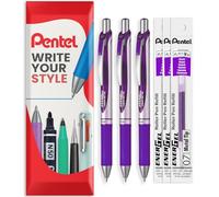 Pentel EnerGel XM BL77 - Bolígrafo retráctil de tinta de gel líquido, 0,7 mm, 54% reciclado, estuche de cartón de 3 bolígrafos + 3 recambios (violeta)