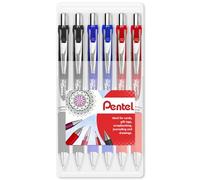 Pentel EnerGel XM BL77 - Bolígrafo retráctil de tinta de gel líquido, 0,7 mm, 54% reciclado, paquete de 6 unidades (negro, azul, rojo)