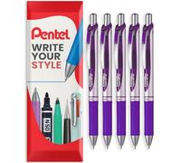 Pentel EnerGel XM BL77 Paquete de 5 bolígrafos de gel líquido retráctiles, 0,7 mm, 54 % reciclados, en embalaje acolchado, violeta