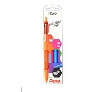 Pentel - Estuche 4 Bolígrafos BX470-4COL iZee, Retráctil con Cuerpo Mate y Clip Metálico