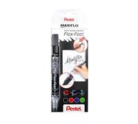 Pentel - Estuche 4 unidades marcador Maxiflo Flex-Feel de punta flexible para pizarra blanca. Color negro, rojo, azul y verde