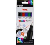 Pentel S40 Pointliner - Bolígrafo de escritura fina con tinta de tinte de color, línea de 0,4 mm, colores surtidos (6 unidades)