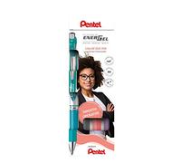 Pentel Estuche 4 bolígrafos Energel retráctiles punta de bola – turquesa, rosa coral, lila