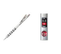 Pentel GraphGear - Portaminas retráctil metálico calibrado, Plateado, 0.3 mm & Druckbleistift-Feinmine AIN STEIN C273, Härtegrad: B