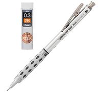 Pentel GraphGear Portaminas retráctil metálico calibrado, Plateado, 0.3 mm + Minas 2B