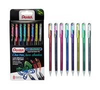 Pentel Bolígrafos roller gel Hybrid Dual Metallic Colores brillantes con purpurina Caja de 8