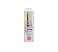 Pentel Ilumina Flex SLW11P - Funda de 3 subrayadores de doble punta pastel, amarillo, naranja y verde claro