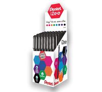 Pentel iZee BX460-A - Lote de 48 bolígrafos con tapa y clip de metal, punta ancha de 1 mm, color negro