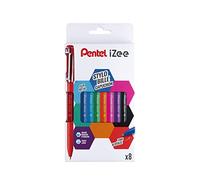 Pentel iZee BX460 - Lote de 8 bolígrafos con tapa de metal, punta ancha, 1 mm, color negro, rojo, azul, verde, naranja, rosa, azul y morado