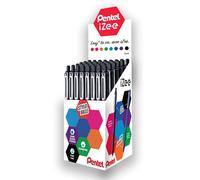 Pentel iZee BX470-A - Juego de 48 bolígrafos retráctiles con clip de metal, punta ancha de 1 mm, color negro