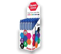 Pentel iZee BX470-C - Juego de 48 bolígrafos retráctiles con clip de metal, punta ancha de 1 mm, color azul