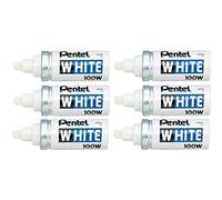 Pentel - Juego de 6 rotuladores permanentes blanco X100 W punta redonda 2,9 mm