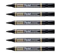 Pentel - Juego de 6 rotuladores permanentes N850, punta redonda, negro