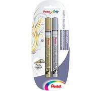 Pentel Lote de 2 rotuladores permanentes punta media oro y plata